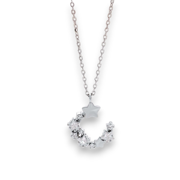 star and moon necklace with diamond white gold