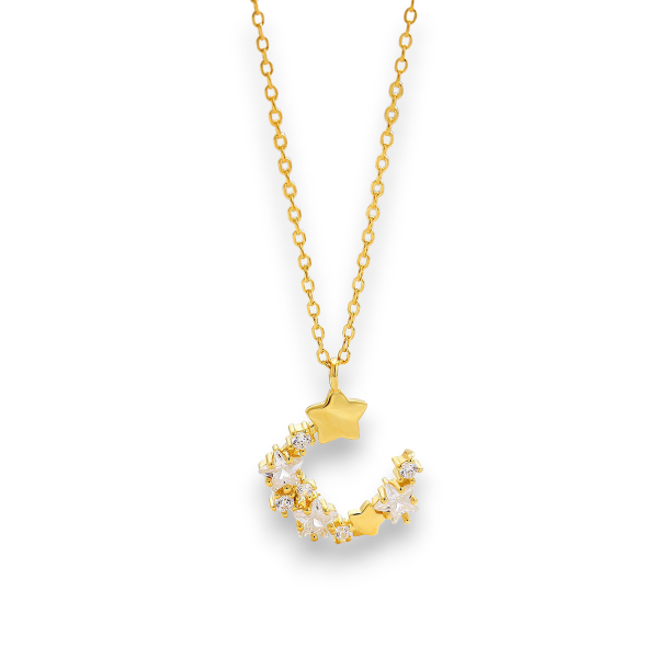 star and moon necklace with diamond gold